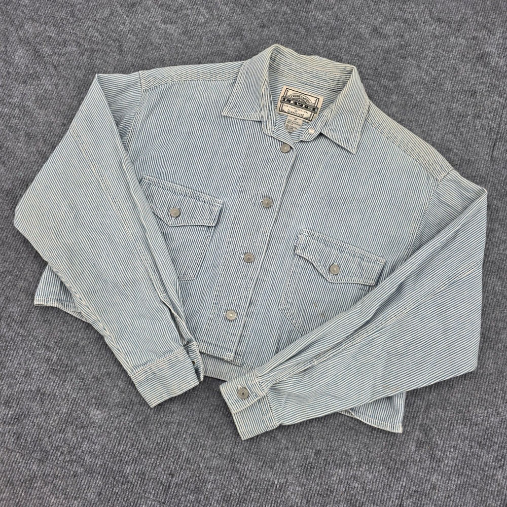 Vintage 1994 Levis Hickory Stripe Cropped Denim Jacket Blue White 47929-9899 M